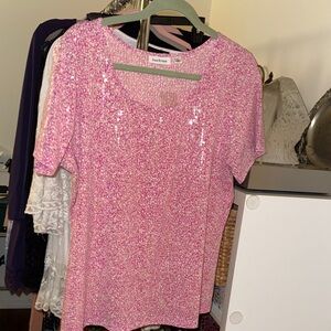Joan Rivers Sparkling Pink Short Sleeve Top LG